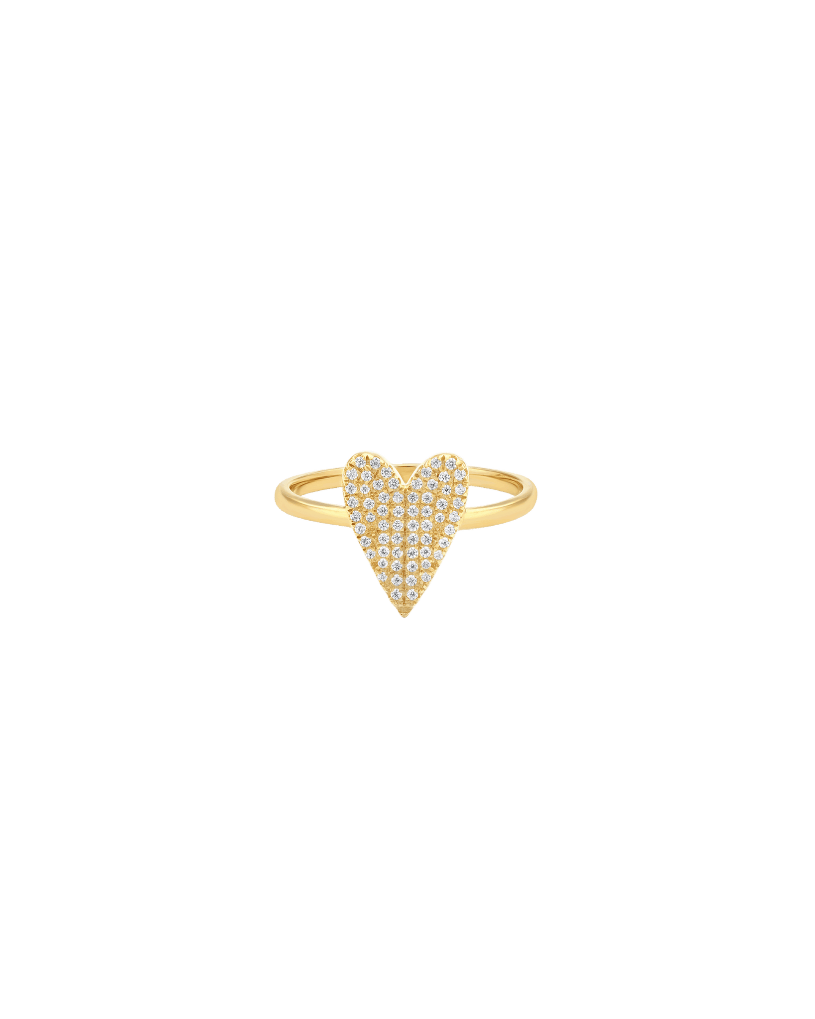 Paved Diamond Heart Ring - 14K Yellow Gold Rings 14K Solid Gold US 4 