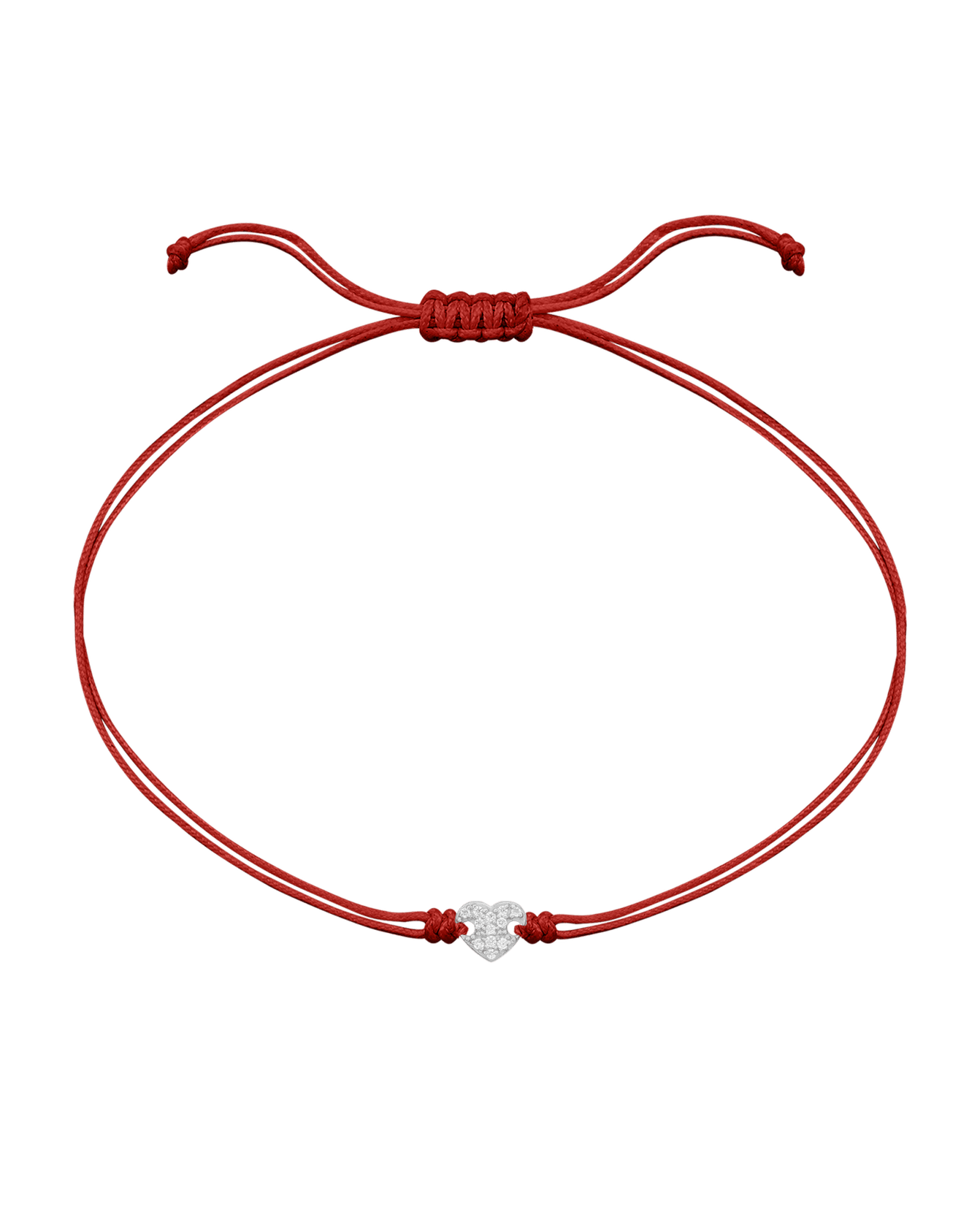 Paved Heart String of Love Bracelet - 14K White Gold Bracelet magal-dev Red 