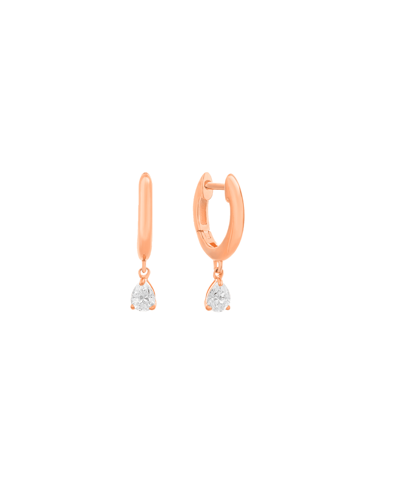 Pear Diamond Drop Hoops - 14K Yellow Gold Earrings 14K Solid Gold 