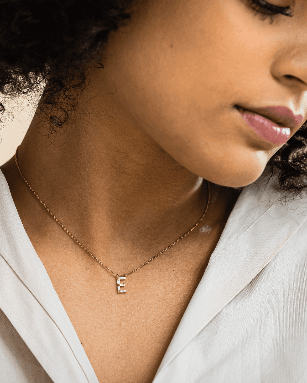 Signature Initial Baguette Necklace - 14K Yellow Gold Necklaces 14K Solid Gold 