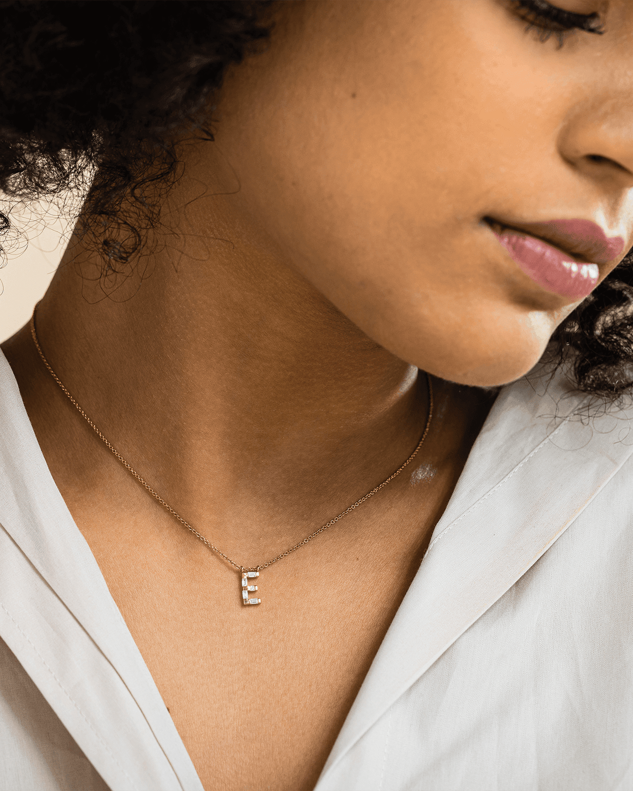 Signature Initial Baguette Necklace - 14K White Gold Necklaces 14K Solid Gold 