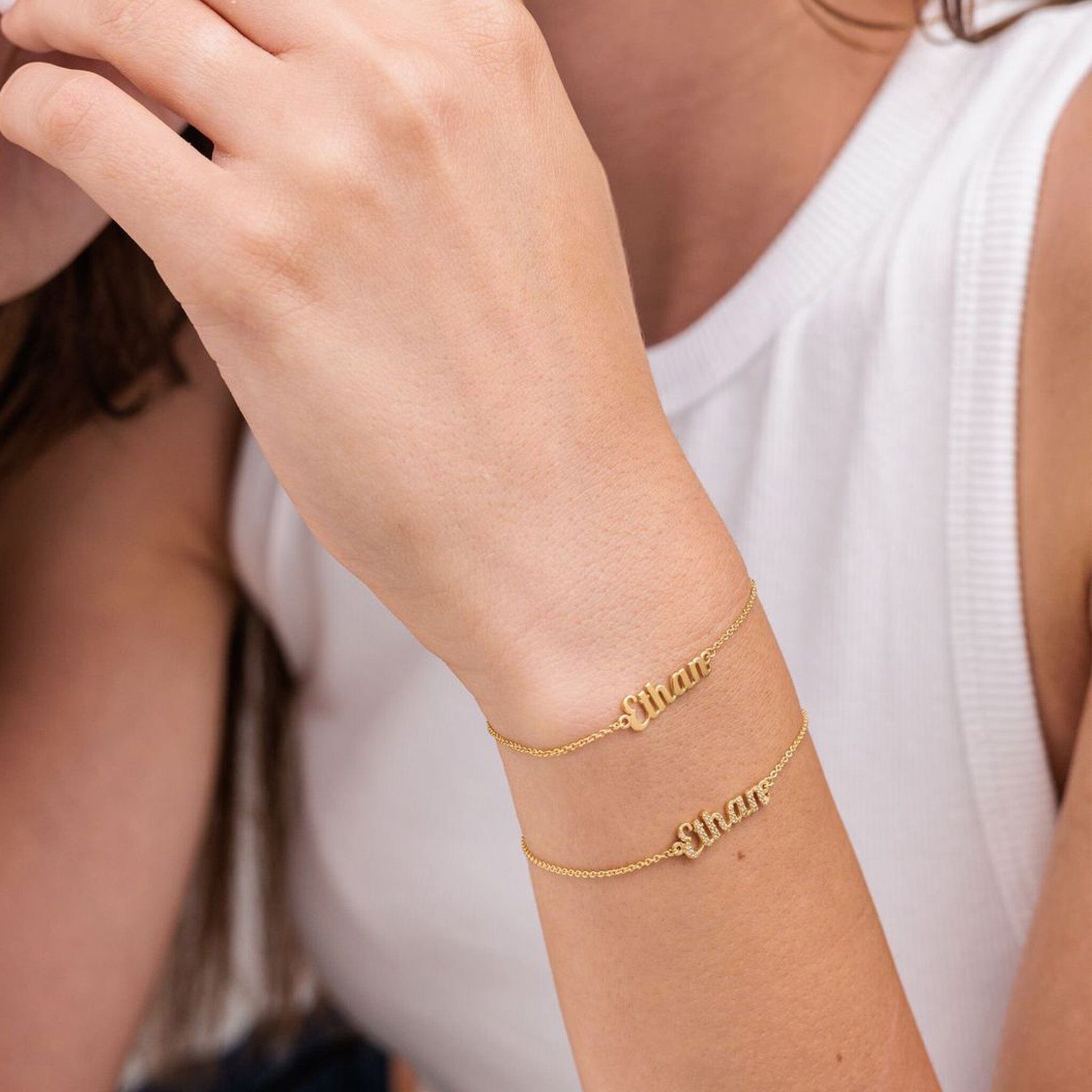 Christmas Gift for Her - Name Bracelet with Capital Letters in 18K Gold Vermeil