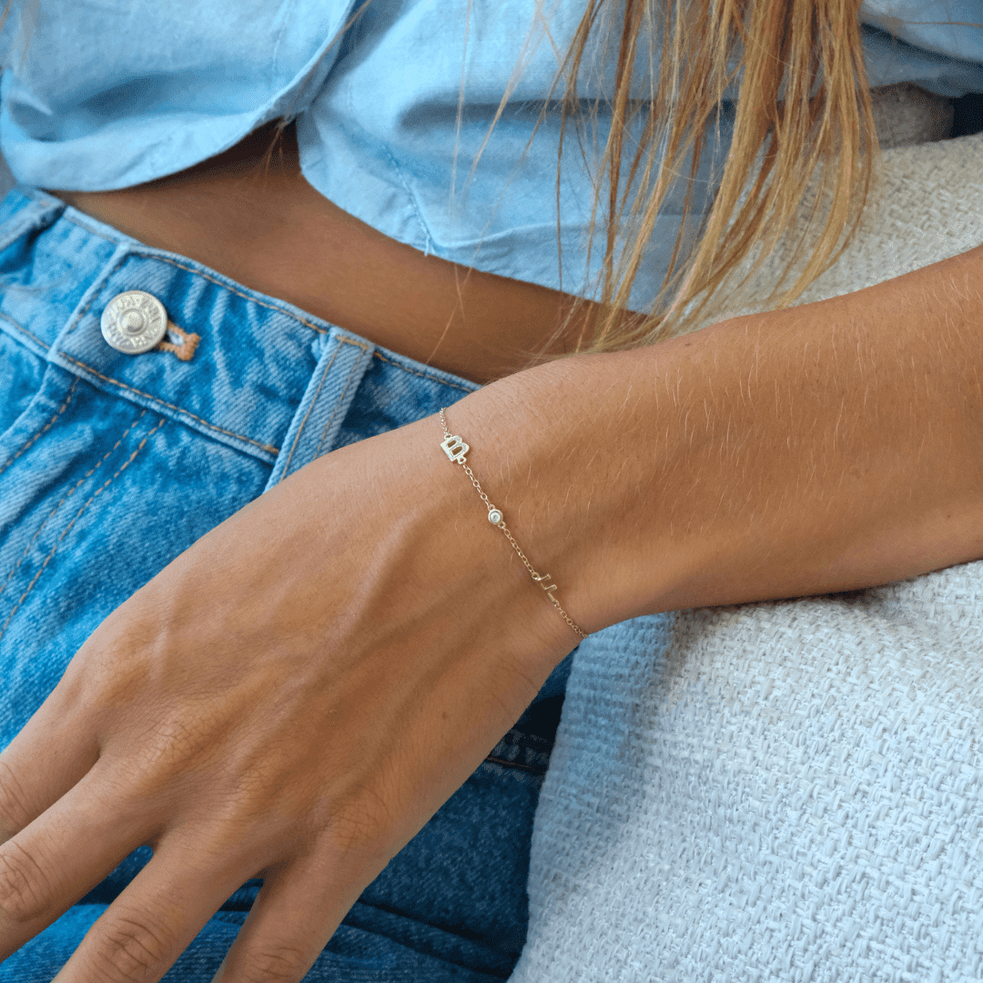 The Initial Bracelet with Diamonds - 18K Gold Vermeil | Gift for Her | Magal Jewelry