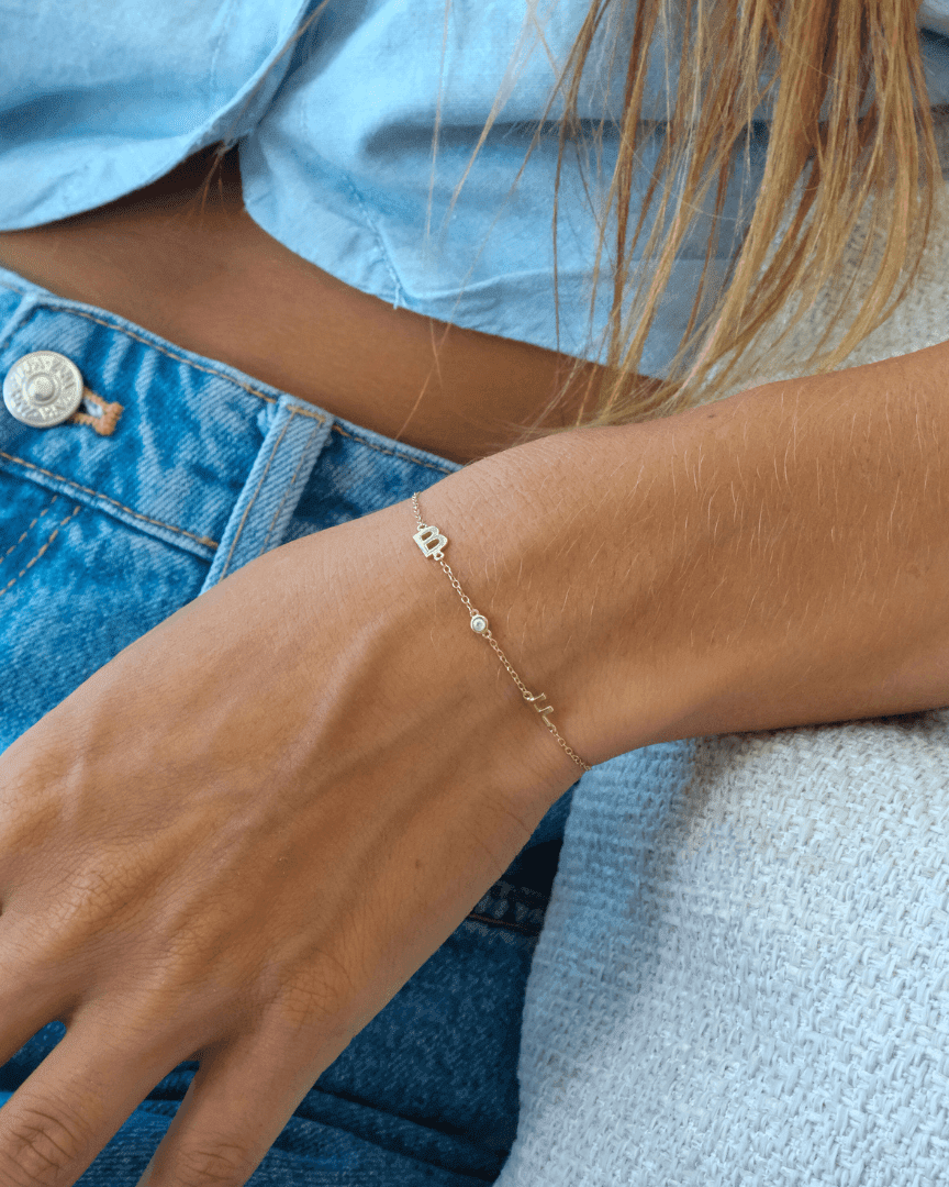 The Initial Bracelet with Diamonds - 14K Rose Gold Bracelets magal-dev 