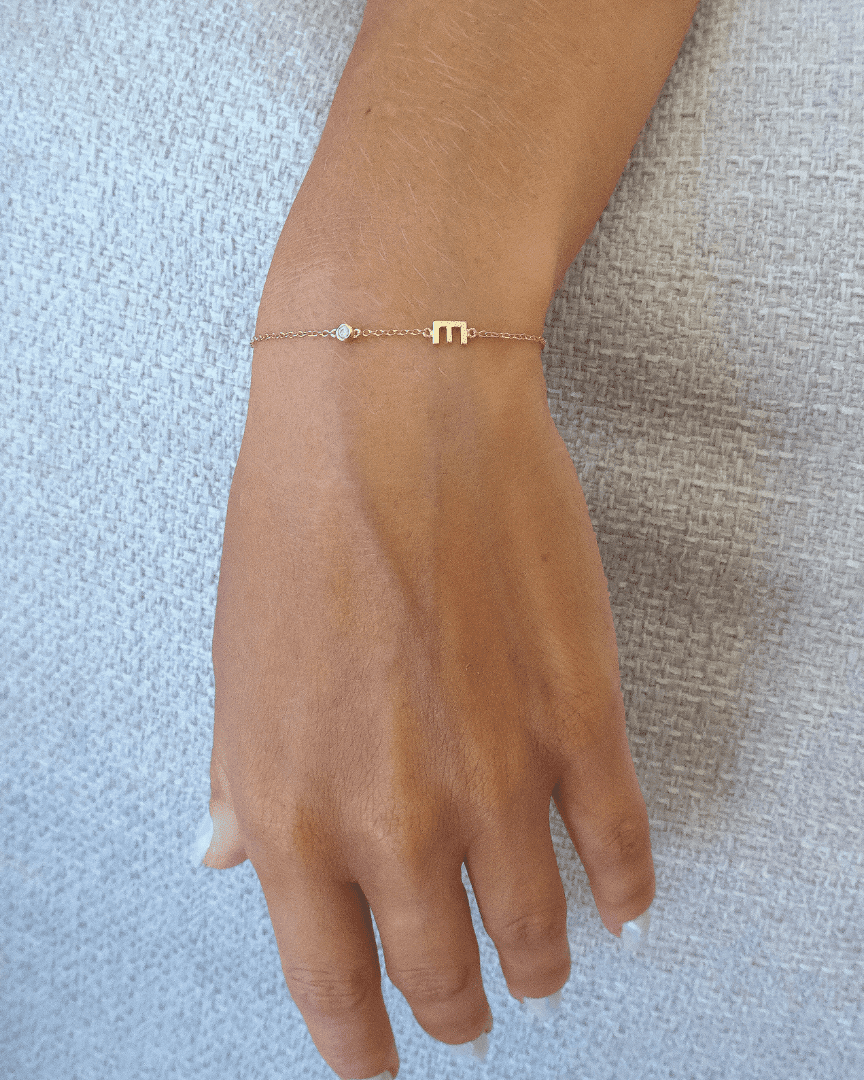 The Initial Bracelet with Diamonds - 14K Rose Gold Bracelets magal-dev 