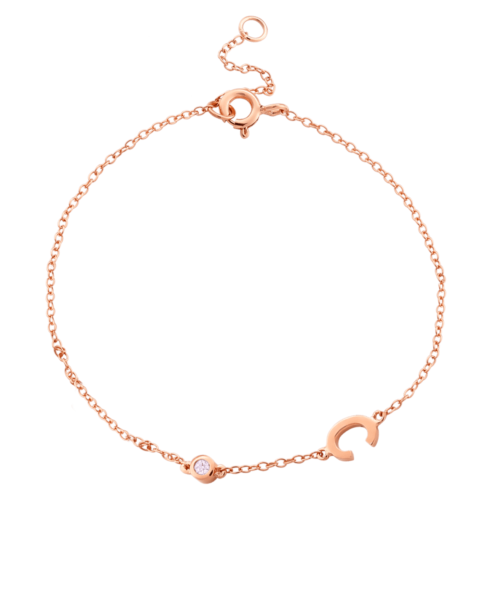 The Initial Bracelet with Diamonds - 14K Rose Gold