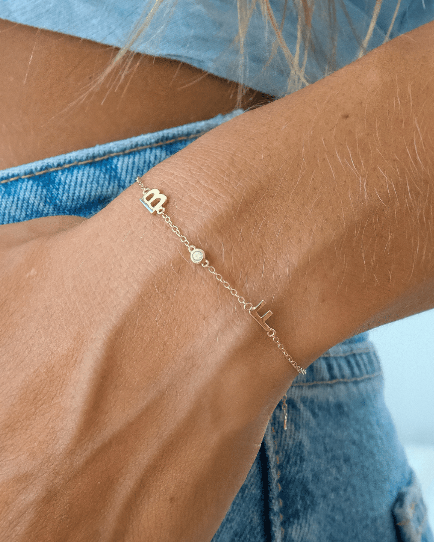 The Initial Bracelet with Diamonds - 14K Yellow Gold Bracelets magal-dev 