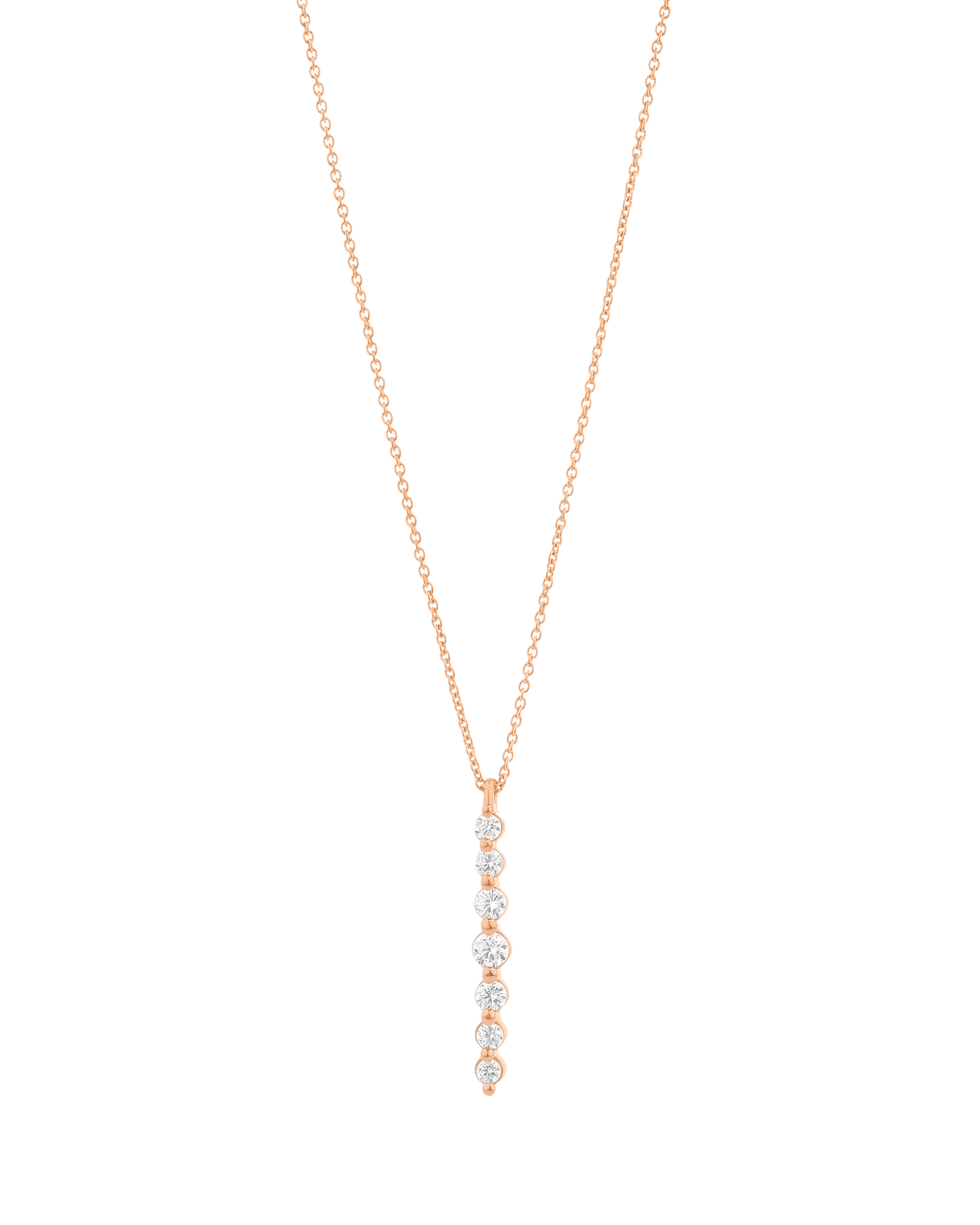 Vertical 7 Diamonds Bar Necklace - 14K Rose Gold Necklaces magal-dev 