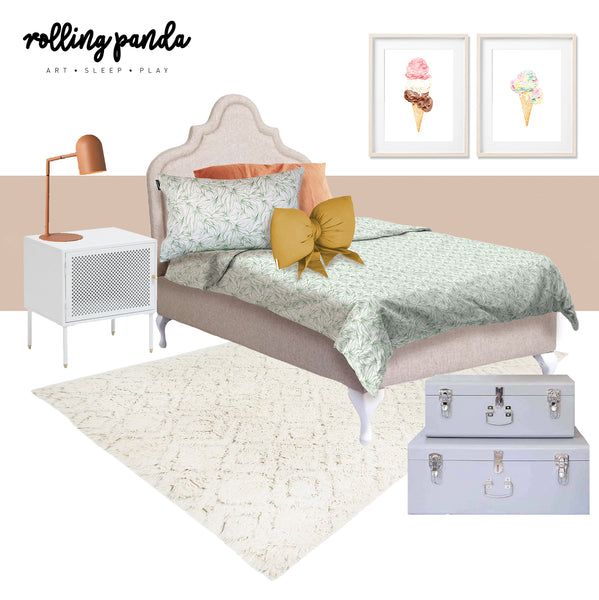 Rolling Panda-Mood board inspo girls room-Autumn-ice cream art print-panda dreams kids cotton bedding quilt cover set