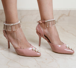 nude heels with pearls