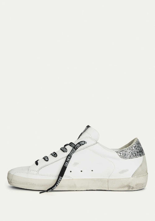 golden goose white and silver superstar sneakers