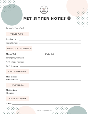 Pet Sitter Notes Free Download