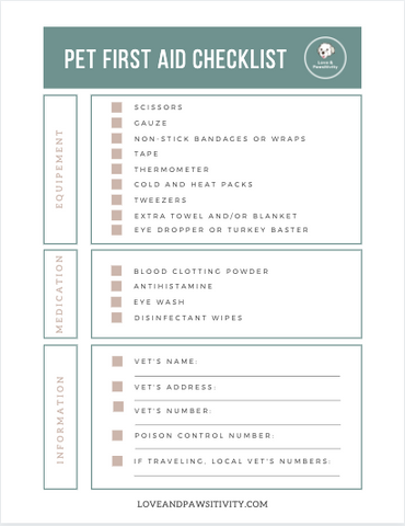 First Aid Kit for Your Pet Free Printable Checklist