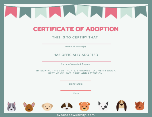 Dog Adoption Certificate