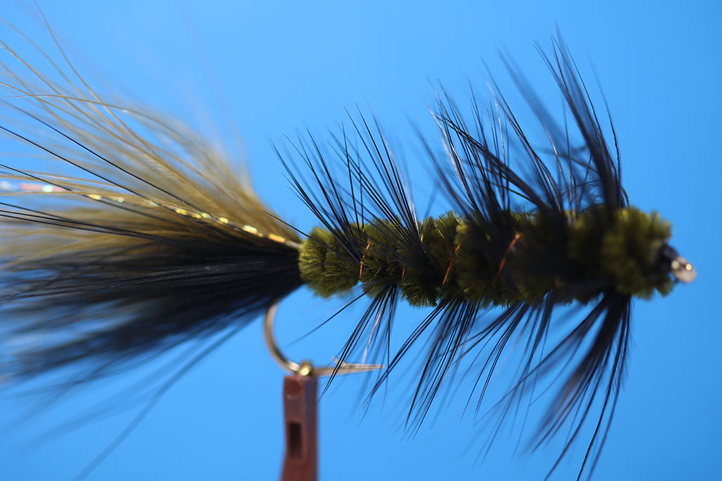 Olive Black Woolly Bugger With Flash - montanatroutflies
