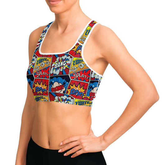 Black & White Comic Book Sports Bra