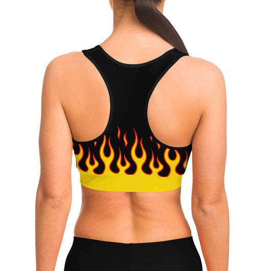 Bright Orange, Red & Yellow Flames Pattern Spandex Athletic Sports Bras -  Ladies Athletic Spandex Sports Bras in Lots of Colors & Styles