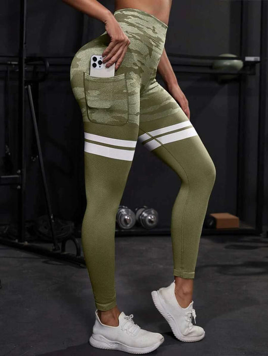 Women's Seamless Striped Camouflage High Waisted Sports Leggings