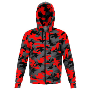 Unisex Red Camouflage Athletic Zip-Up Hoodie