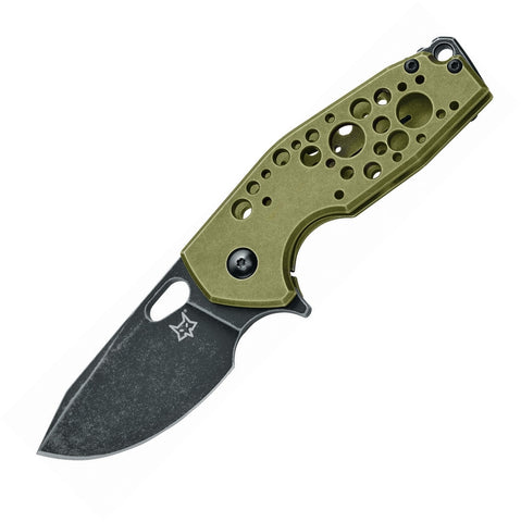 Fox Suru Framelock Folding Knife Black 2.25 N690 Stainless Blade Green Aluminum Handles