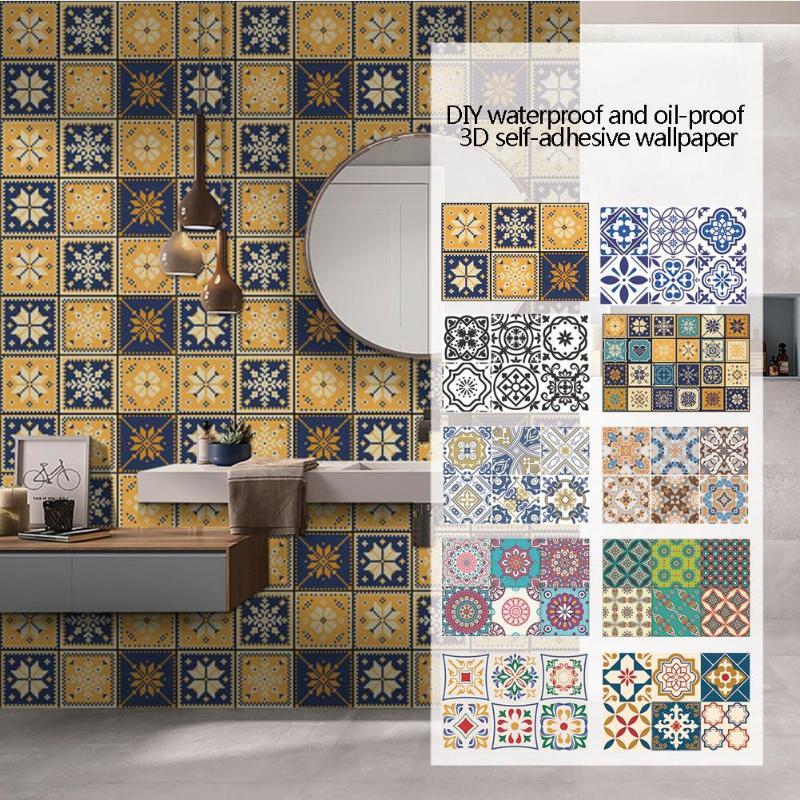 Morocco Style Colorful Retro Tiles Wall Sticker Kitchen Bathroom