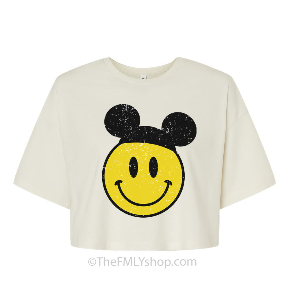 Smiley Face in Mickey Ears Women's Crop Tee