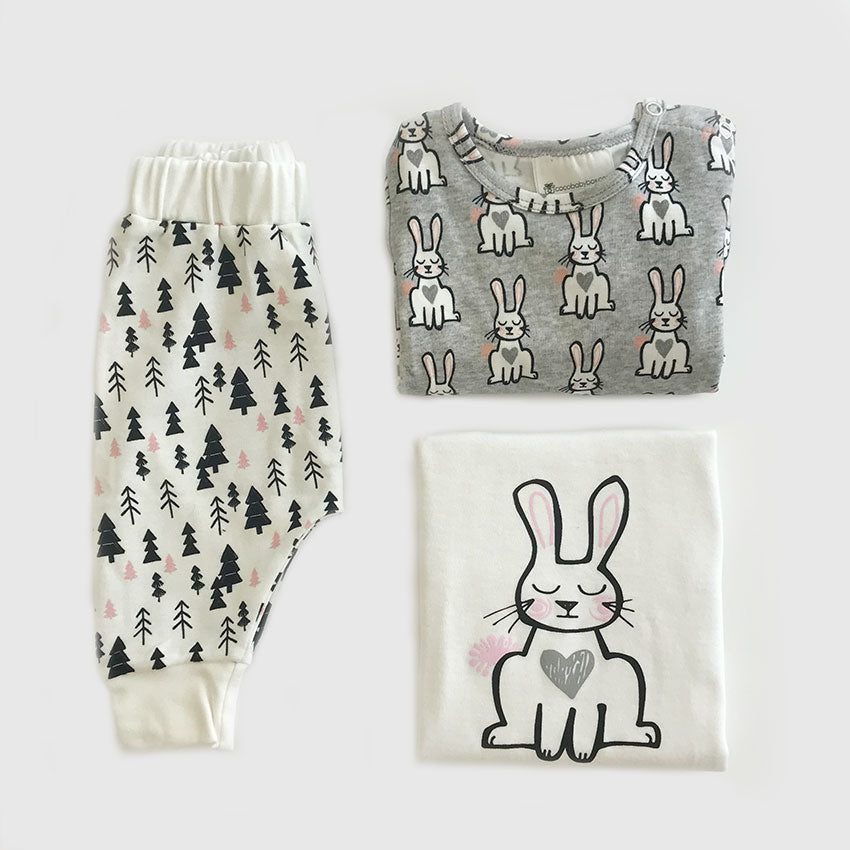 Organic Baby Clothes Set, Bunny Print 