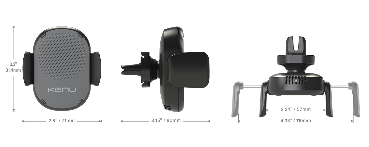 Kenu Airframe Support de grille d'aération de voiture sans fil à chargement Qi pour iPhone Samsung Dimensions