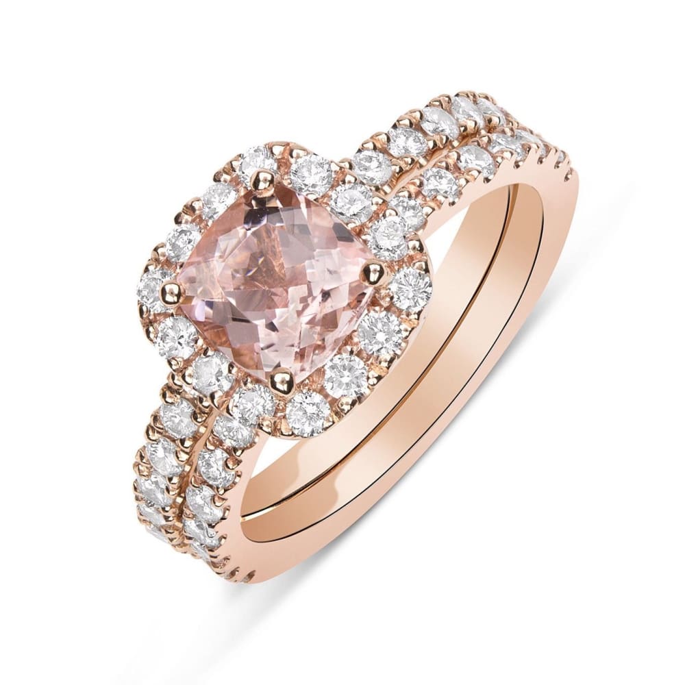 Rose Gold Morganite Engagement Ring Set 2023