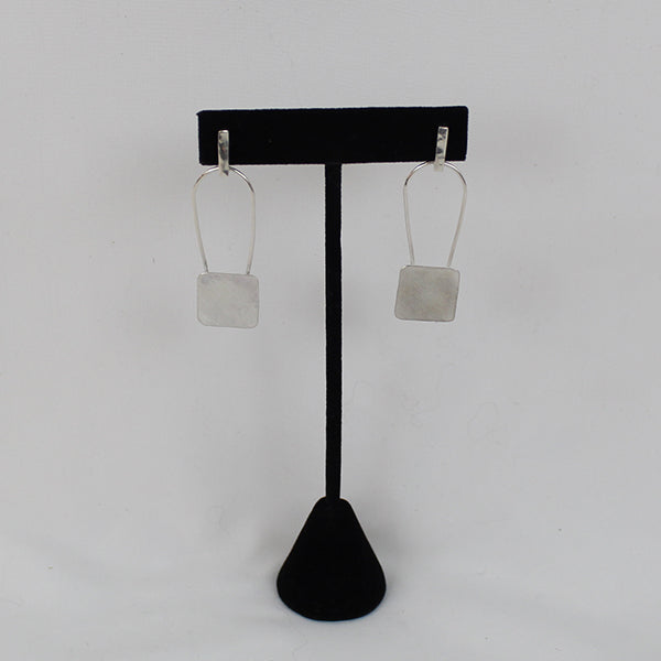 Bar with Suspended Square, Earrings, 2.25"