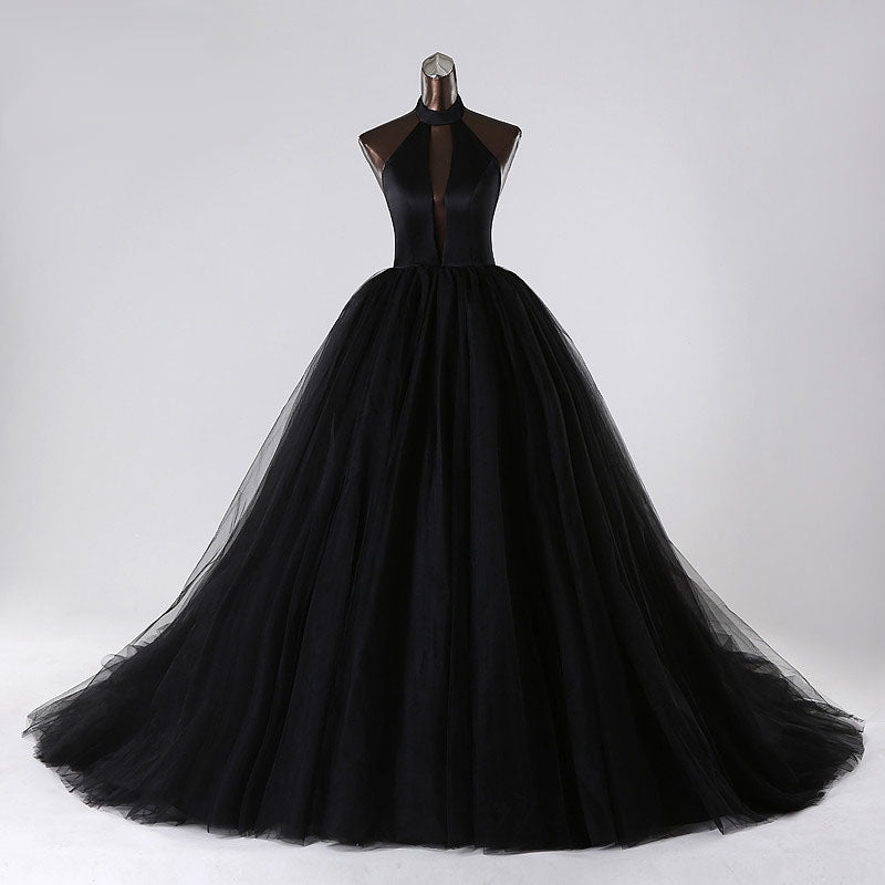 The Amoret :: Sexy Satin Spaghetti Strap Boho Black Wedding Gown ...