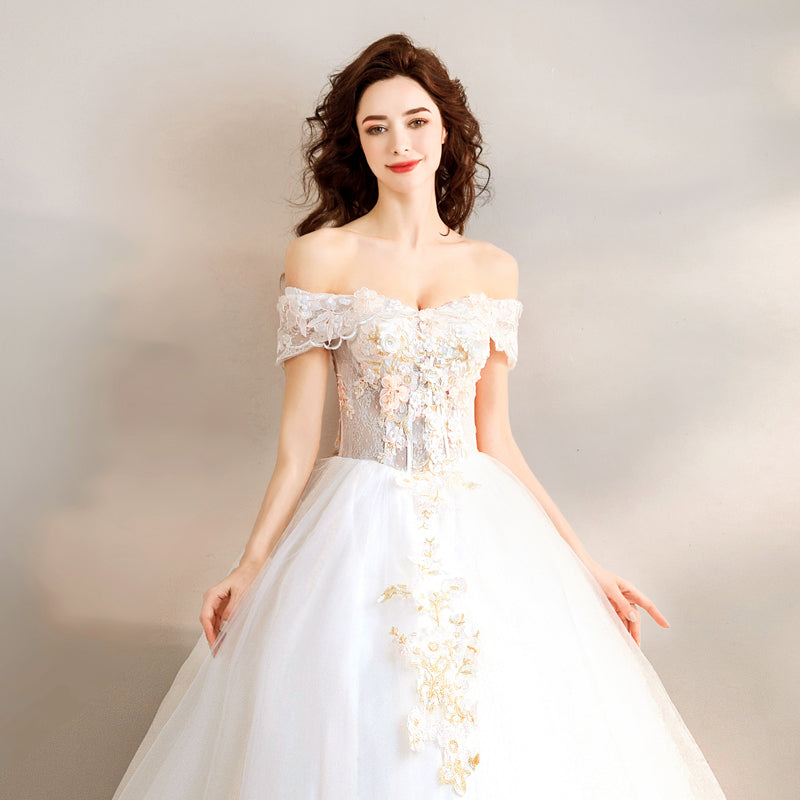 The Melanie :: Lace & Tulle Off Shoulder Corset Back Ball Gown Wedding ...