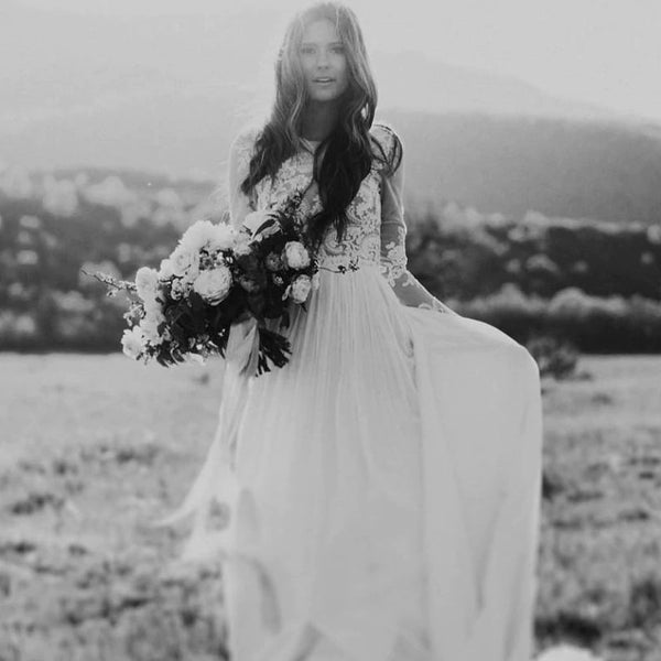The Paisley :: Long Sleeve Lace & Chiffon Wedding Dress – Broke Bride ...