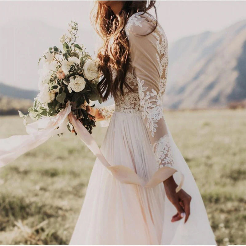 The Maria :: Boho Style Bell Sleeve Sexy Short Lace Wedding Gown ...