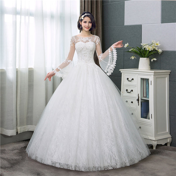 lace bell sleeve wedding dress