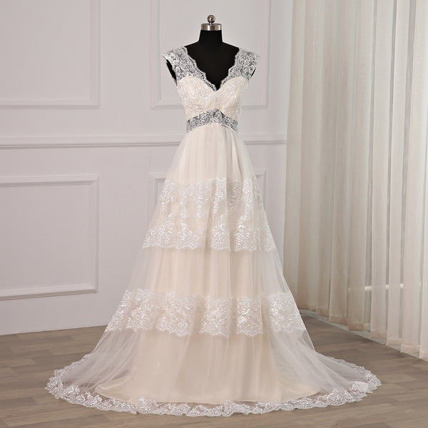 lace tiered wedding dress