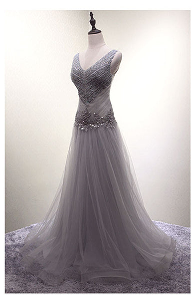 The Venay :: Gray Hand Beaded Tulle Wedding Gown – Broke Bride Dresses