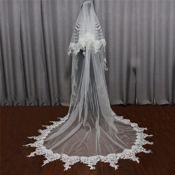 lace trim cathedral wedding veil