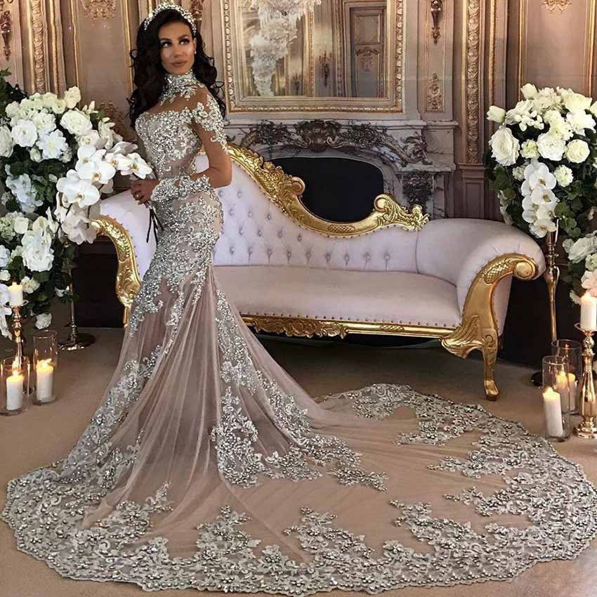 The Yolina Hand Beaded Crystal Lace And Tulle Mermaid Luxury Wedding Broke Bride Dresses 8368