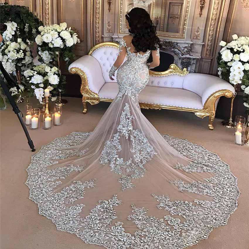 The Yolina Hand Beaded Crystal Lace And Tulle Mermaid Luxury Wedding Broke Bride Dresses