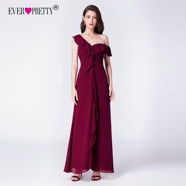 burgundy off the shoulder bridesmaid dress