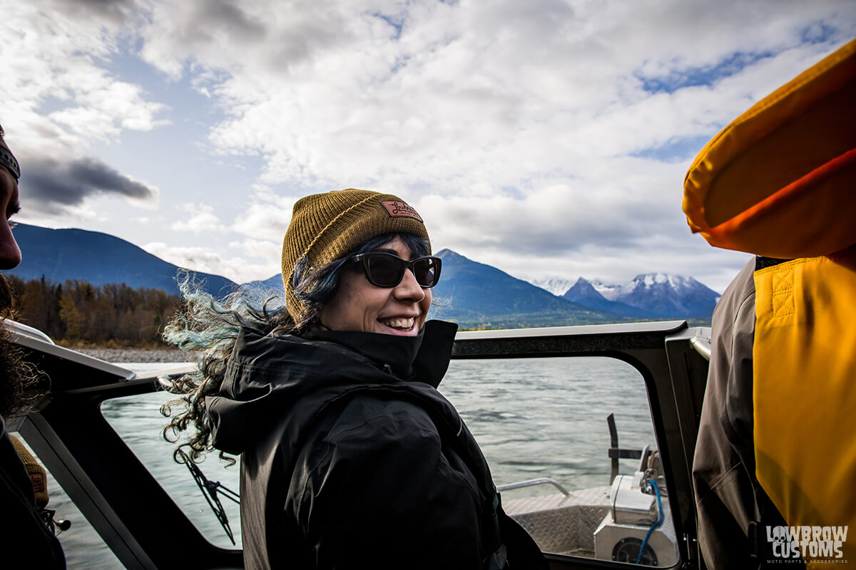 Kat rocking our Lowbrow Customs Lightning logo Knit Hat.