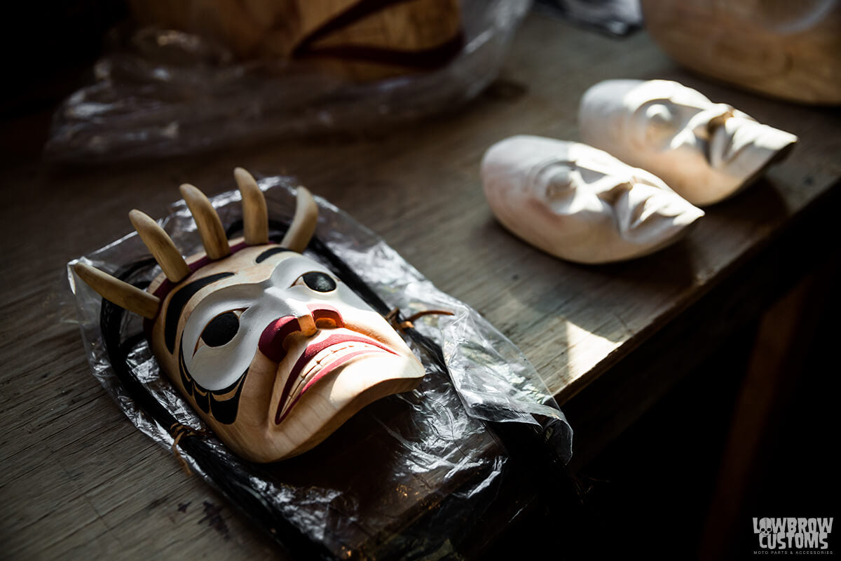 Ceremonial mask carvings by Calvin McNeil.