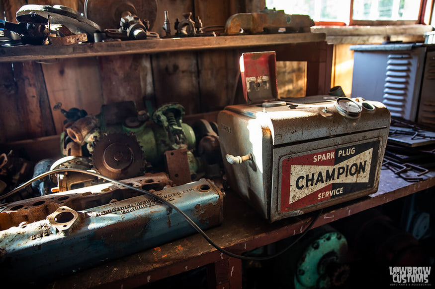 Champion spark plugs, motor parts, the machine shop at the cannery.
