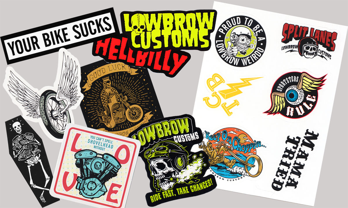 Gift ideas for motorcycle riders - Biker Stickers from Lowbrow Customs