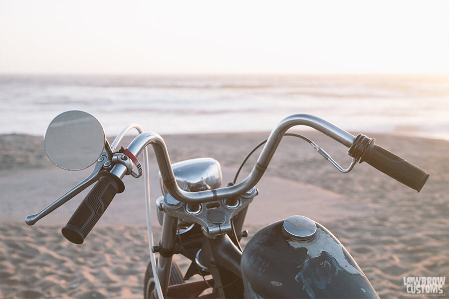 Jay Cagney's Harley Ironhead Sportster with AMF Grips on the beaches of San Francisco