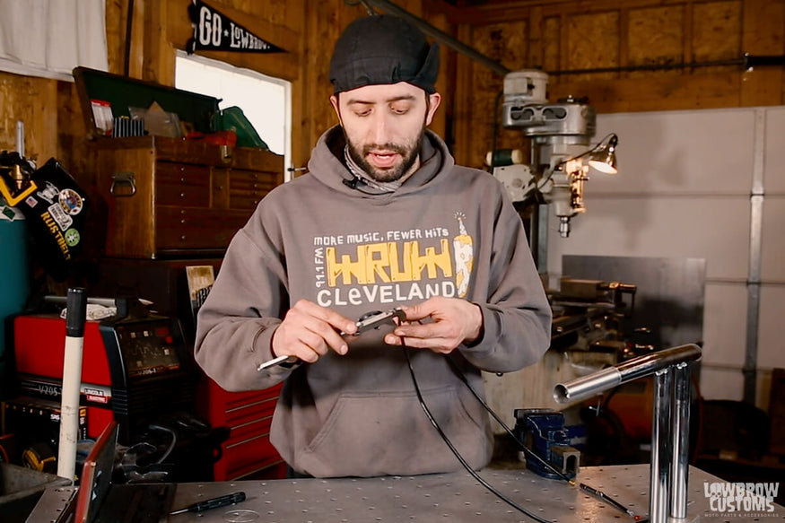 Drilling the handlebars for the internal throttle cable - drill into the handlebar to allow the cable to pass through