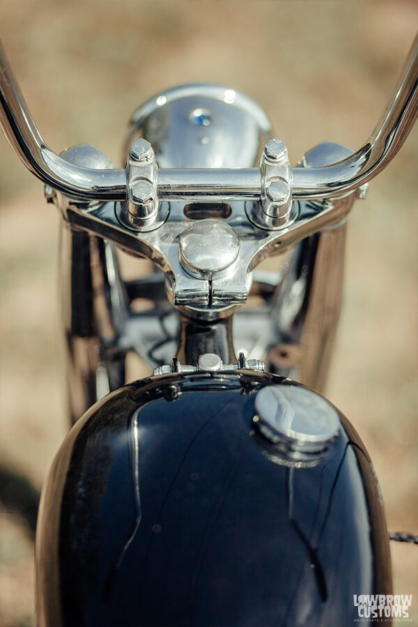 The gas tank is an original Hap Jones peanut tank with a British-style 2" filler cap.