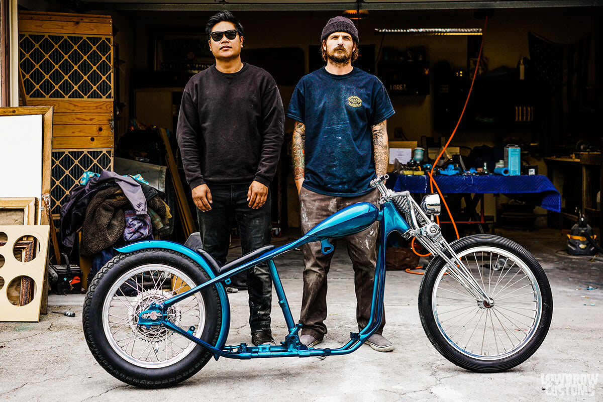 Ben and Mark in front of the fresh paint job on the "Blue Crush Boog".