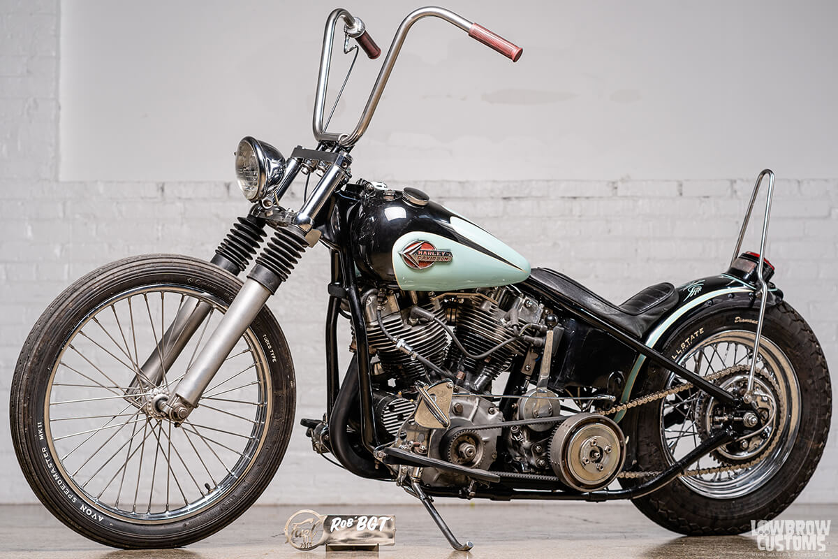 Rob Hultz Shovelhead with a 41mm Wide Glide front end. Note how different a Wide Glide can look depending on the length of the fork tubes. Photo by David Carlo.